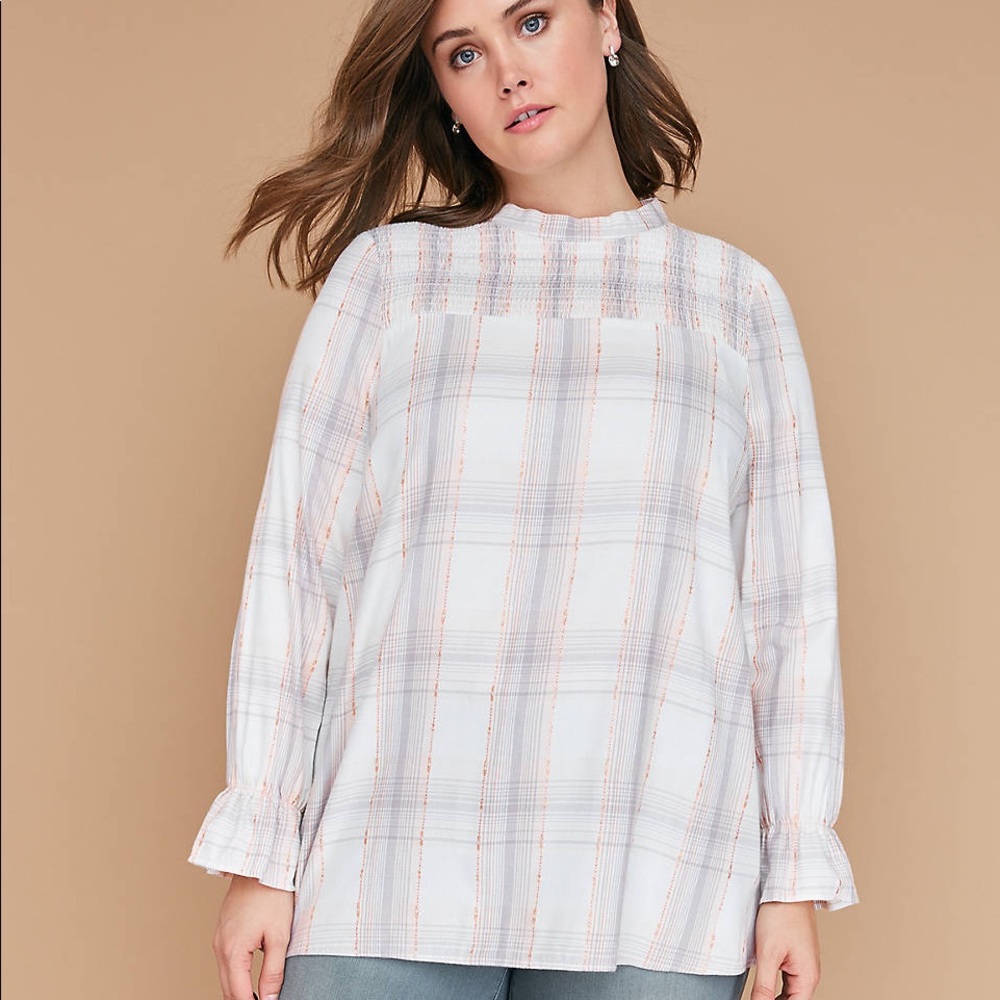 LANE BRYANT | Plaid Long Sleeve Bell Cuff Top